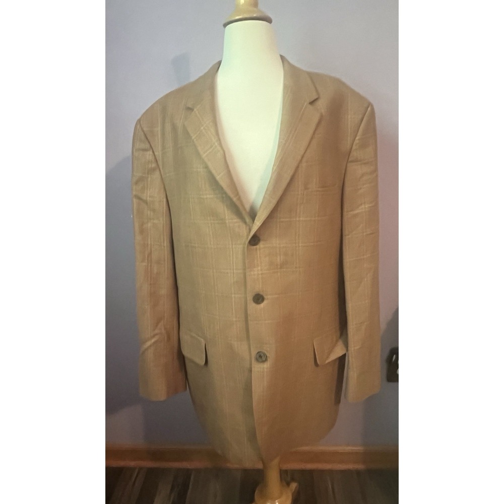 Innocenti Tom James‎ Tan Plaid 100% Wool 44R Men's Suit Coat Jacket Blazer